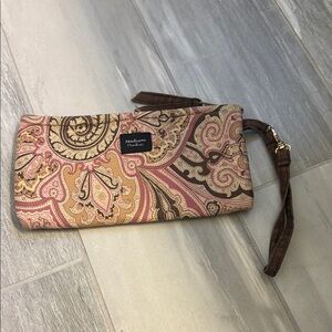Madison Handbags Paisley Wristlet Clutch in Pink, Brown & Tan